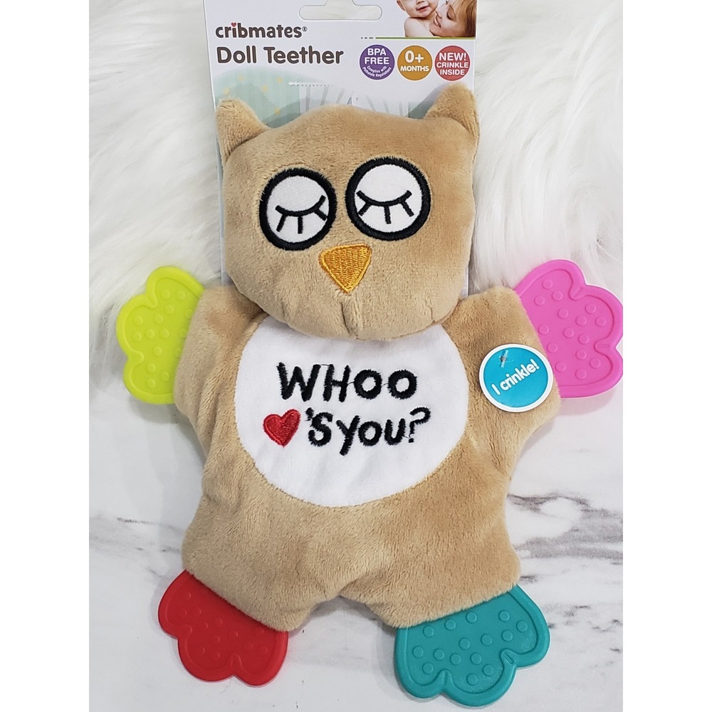 NEW Cribmates OWL Bird Doll Teether Toy Sensory Sound Baby Lovey Shower Gift - Picture 6 of 6